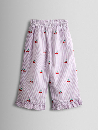 JoJo Maman Bébé Lilac Purple Cherry Embroidered Sleeveless Blouse and Trouser Set image 6