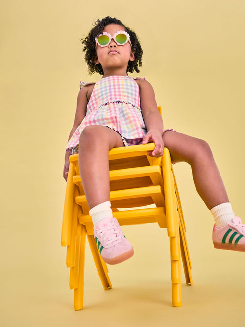 JoJo Maman Bébé White Rainbow Gingham Frill Detail Top & Short Set image 1