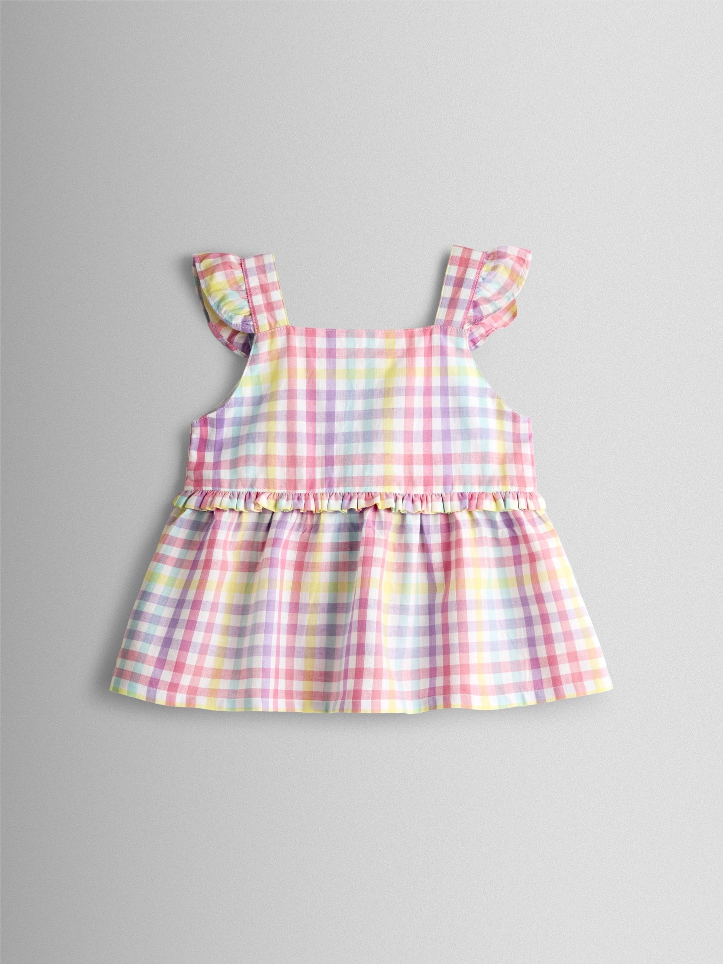 JoJo Maman Bébé White Rainbow Gingham Frill Detail Top & Short Set image 3