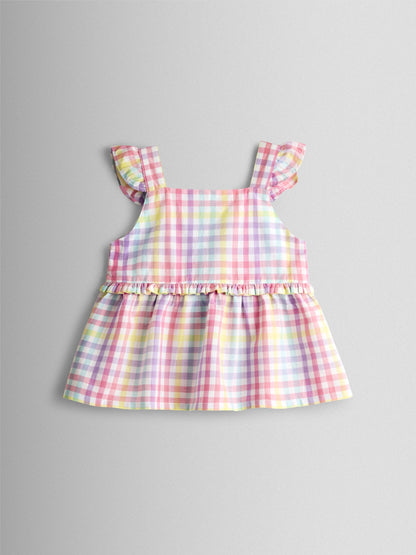 JoJo Maman Bébé White Rainbow Gingham Frill Detail Top & Short Set image 3