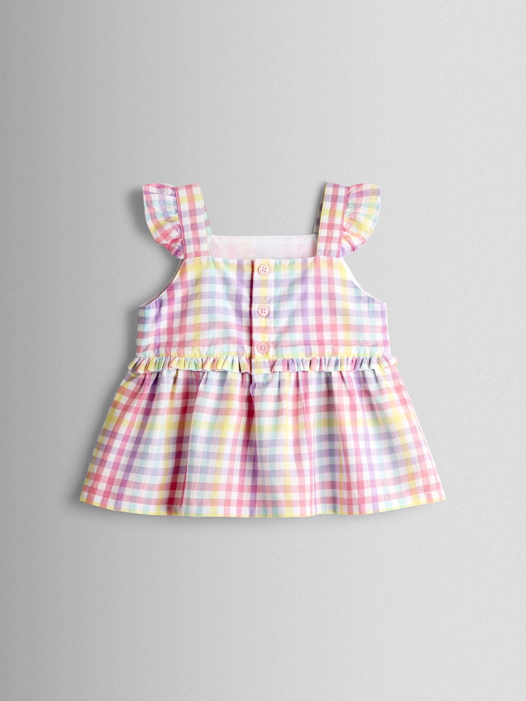 JoJo Maman Bébé White Rainbow Gingham Frill Detail Top & Short Set image 4