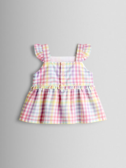 JoJo Maman Bébé White Rainbow Gingham Frill Detail Top & Short Set image 4