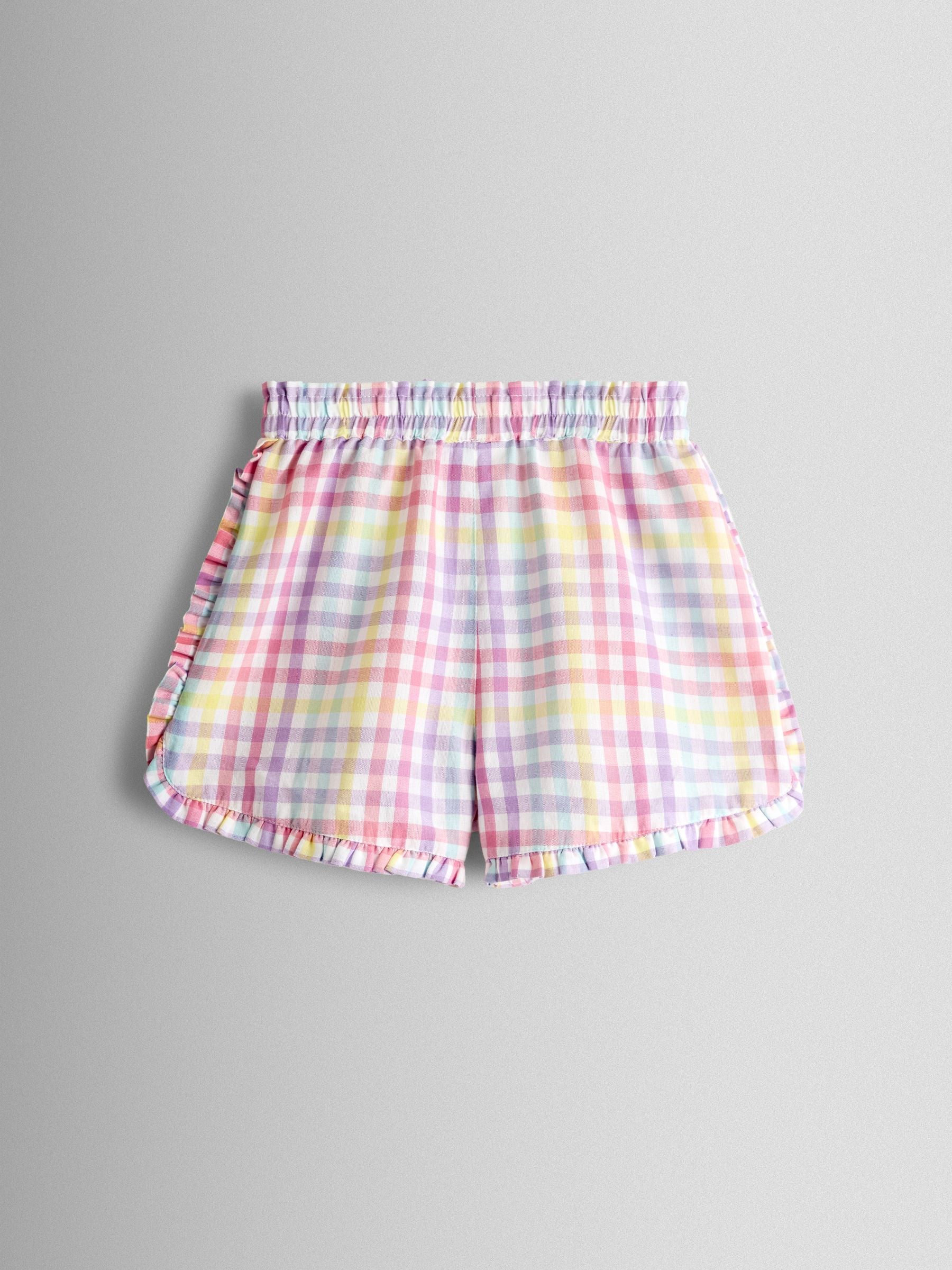 JoJo Maman Bébé White Rainbow Gingham Frill Detail Top & Short Set image 6