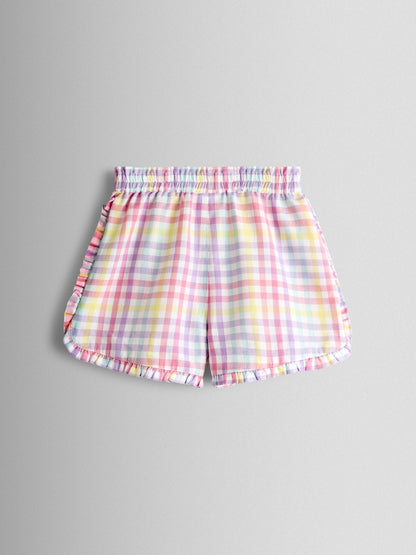 JoJo Maman Bébé White Rainbow Gingham Frill Detail Top & Short Set image 6
