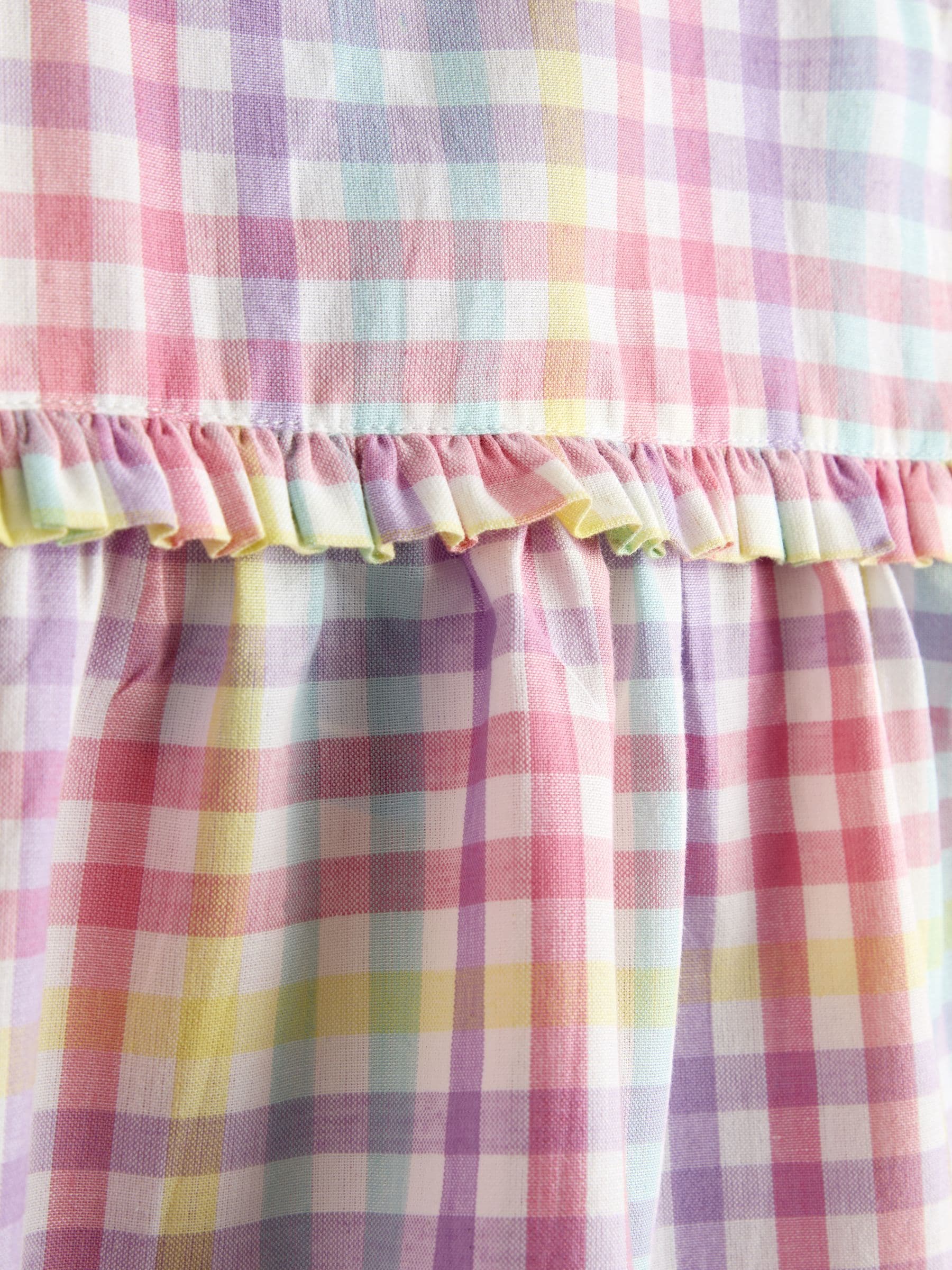 JoJo Maman Bébé White Rainbow Gingham Frill Detail Top & Short Set image 7