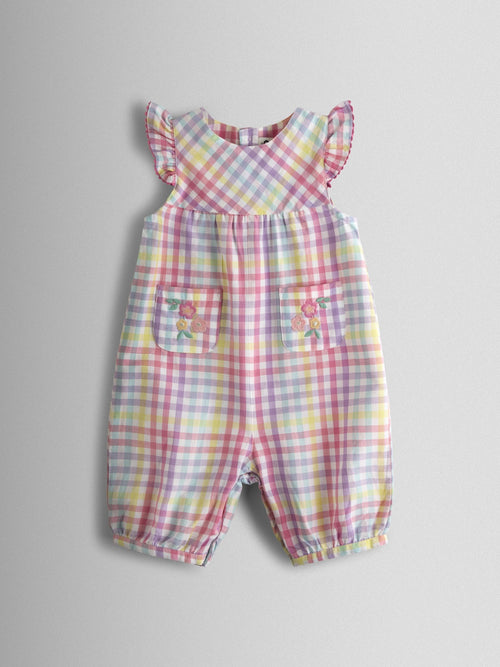 JoJo Maman Bébé Pink Gingham Ruffle Shoulder Romper image 1