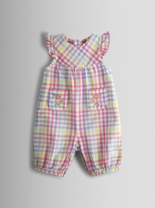 JoJo Maman Bébé Pink Gingham Ruffle Shoulder Romper image 1