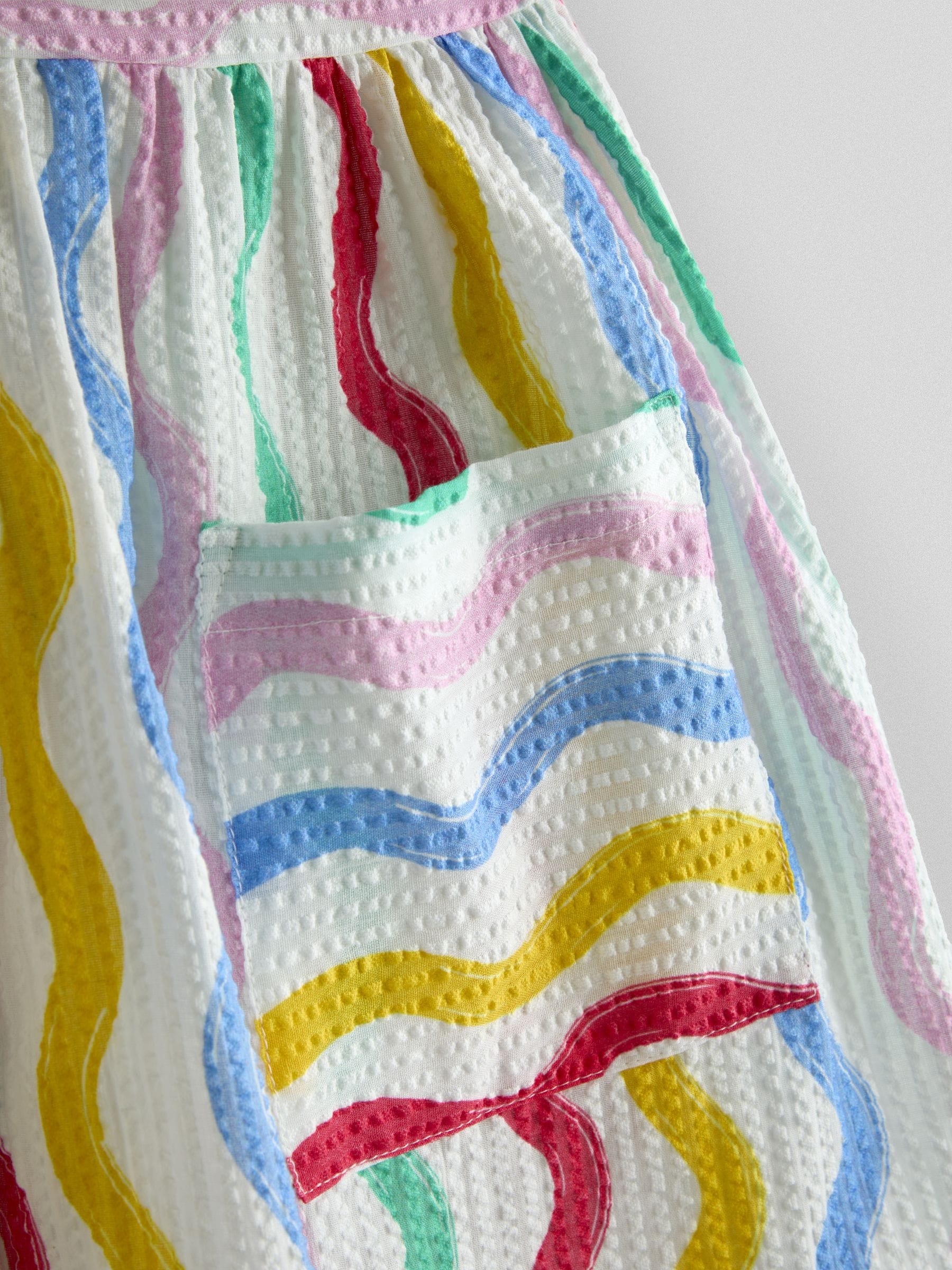 JoJo Maman Bébé White Rainbow Waves Button Through Sleeveless Dress image 3