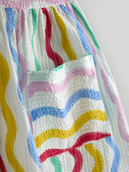 JoJo Maman Bébé White Rainbow Waves Button Through Sleeveless Dress image 3