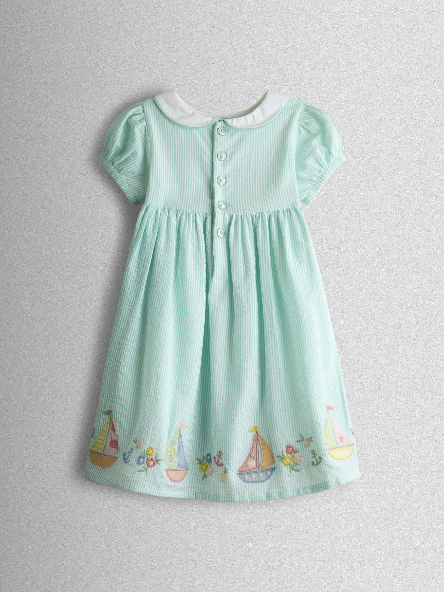 JoJo Maman Bébé Light Green Boat Appliqué Smocked Dress image 3