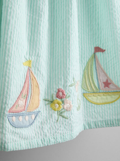 JoJo Maman Bébé Light Green Boat Appliqué Smocked Dress image 7