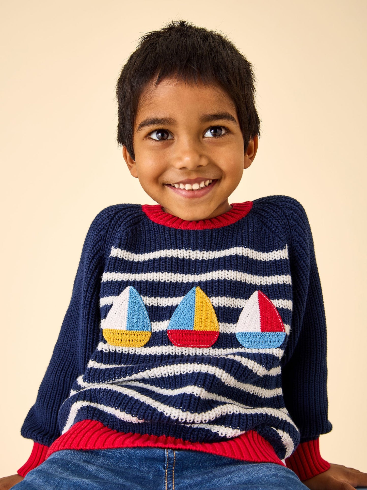 JoJo Maman Bébé Blue Boat Stripe Crochet Jumper image 1
