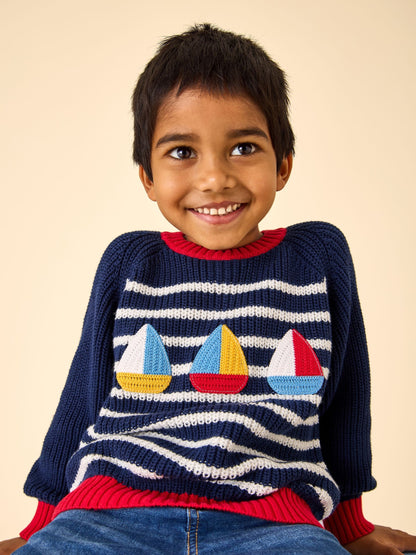 JoJo Maman Bébé Blue Boat Stripe Crochet Jumper image 1