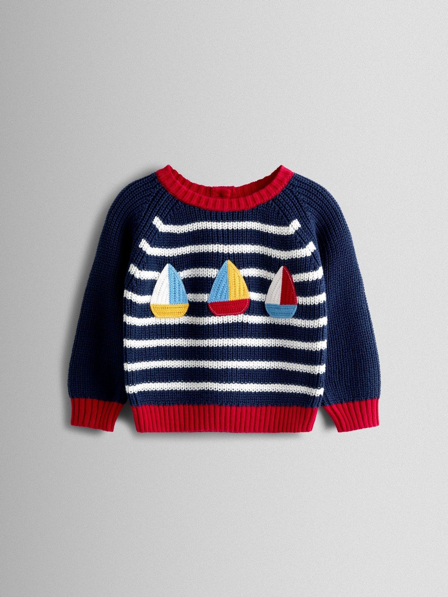 JoJo Maman Bébé Blue Boat Stripe Crochet Jumper image 2