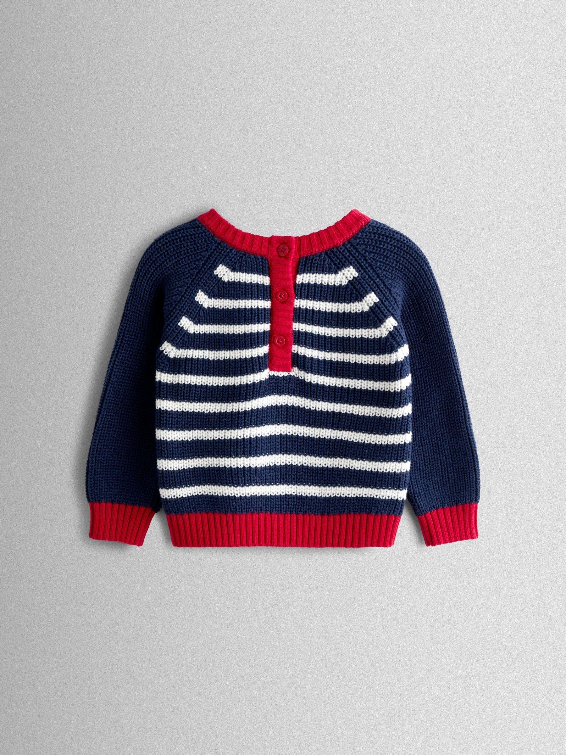 JoJo Maman Bébé Blue Boat Stripe Crochet Jumper image 3