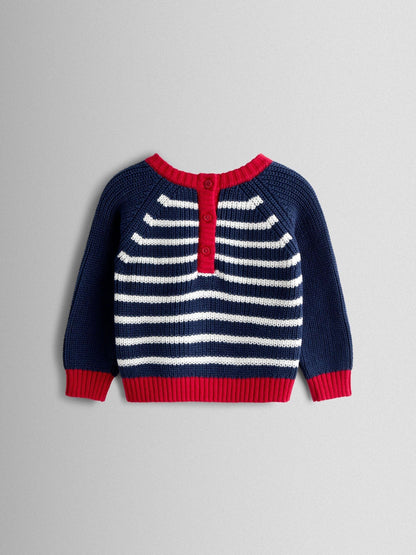 JoJo Maman Bébé Blue Boat Stripe Crochet Jumper image 3