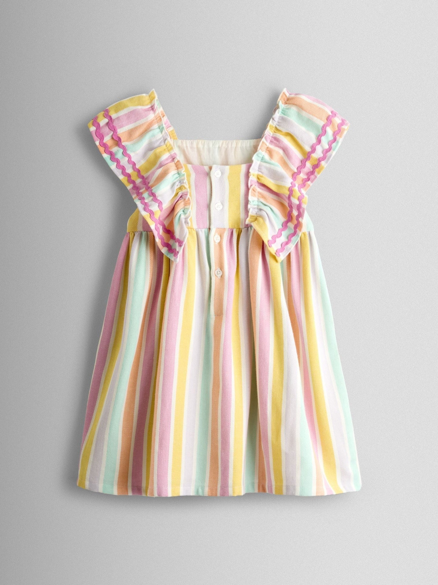 JoJo Maman Bébé Pink Multi Stripe Frill Shoulder Smocked Dress image 3