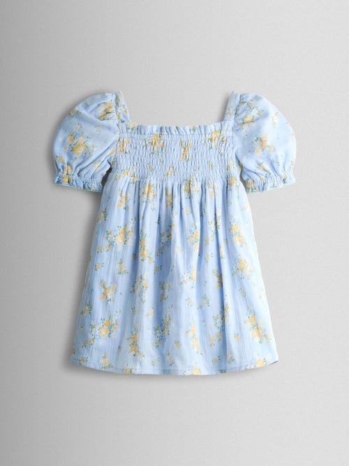 Dsiney Kidz - JoJo Maman Bébé Light Blue Floral Cheesecloth Smocked Bodice Dress image 1