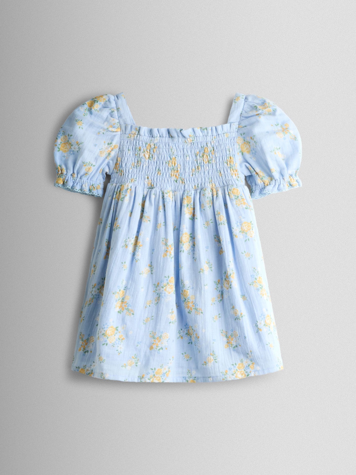 JoJo Maman Bébé Light Blue Floral Cheesecloth Smocked Bodice Dress image 2