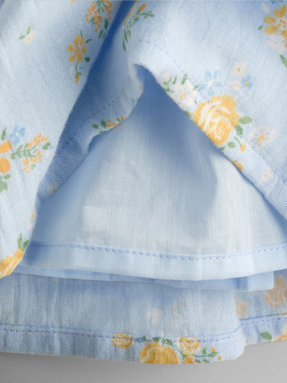 JoJo Maman Bébé Light Blue Floral Cheesecloth Smocked Bodice Dress image 3