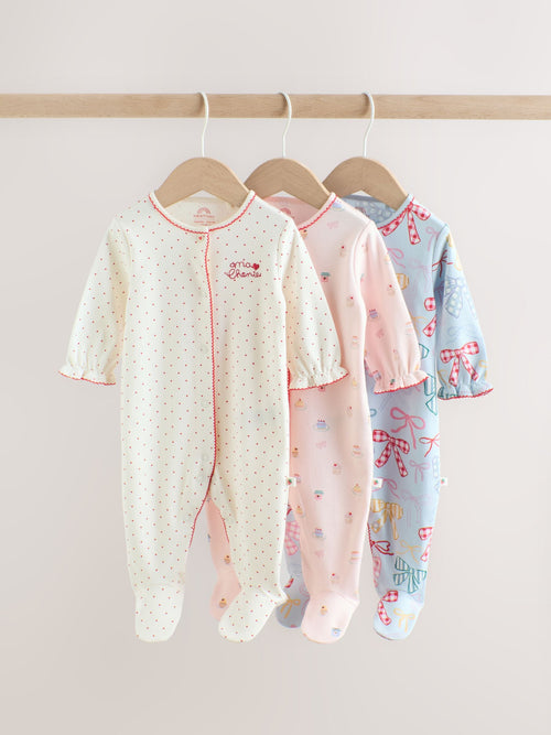 Blue/Pink Baby Sleepsuits 3 Pack (0mths-2yrs) image 1