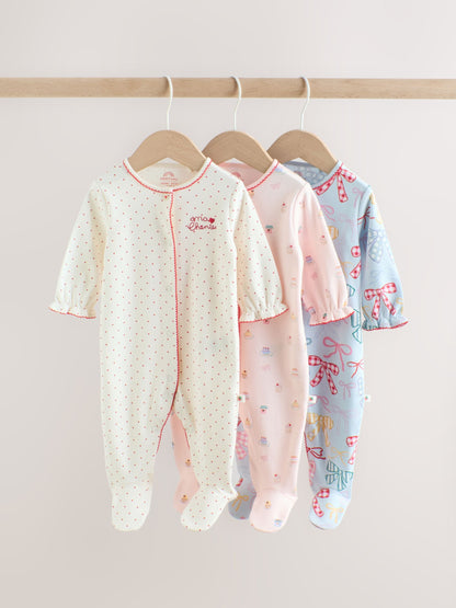 Blue/Pink Baby Sleepsuits 3 Pack (0mths-2yrs) image 1