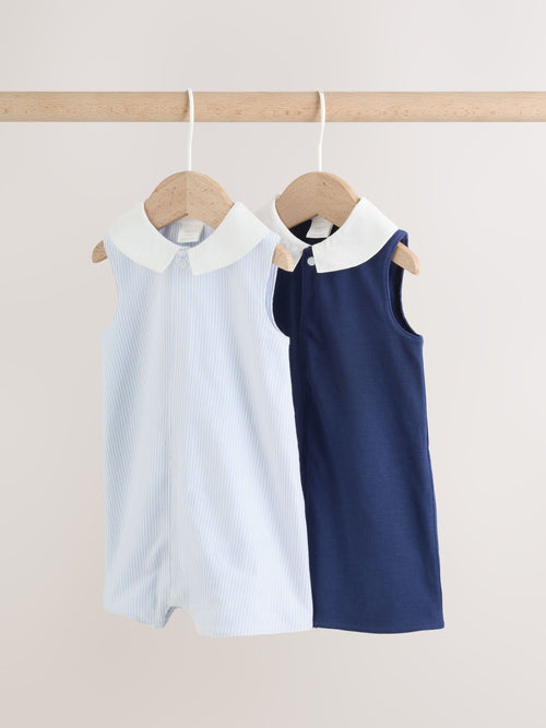Blue Smart Collar Vest Jersey Baby Rompers 2 Pack image 1