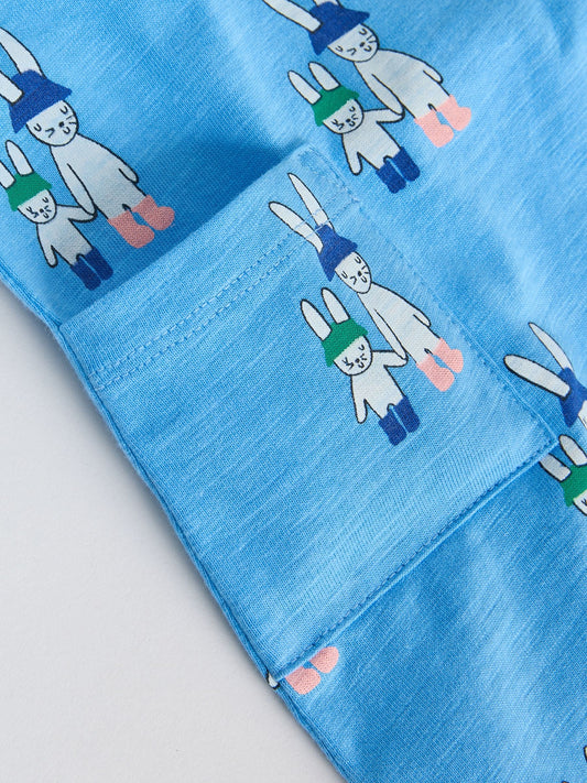 Blue/Ecru Printed Jersey Baby Rompers 3 Pack image 3