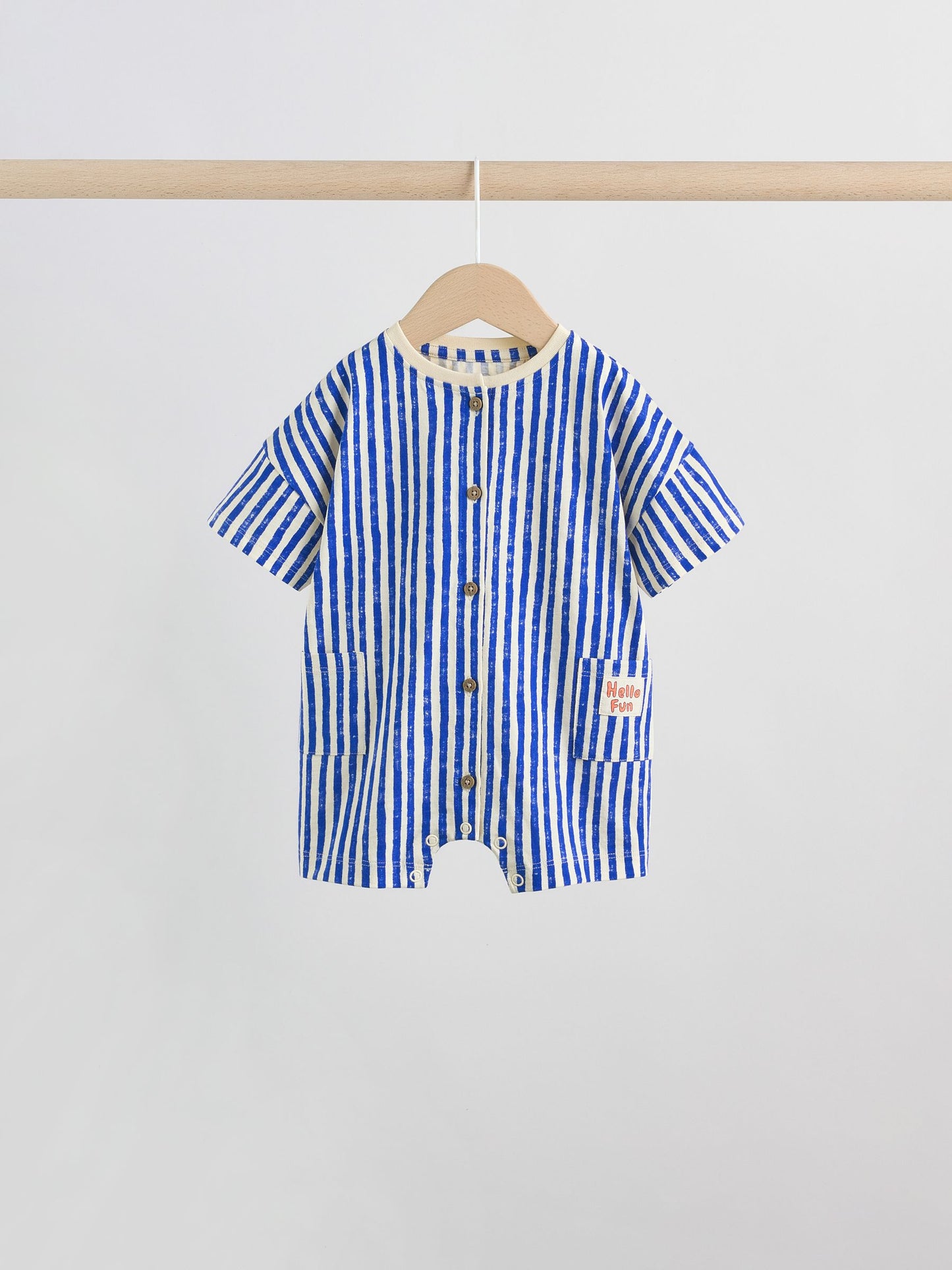 Blue/Ecru Printed Jersey Baby Rompers 3 Pack image 2