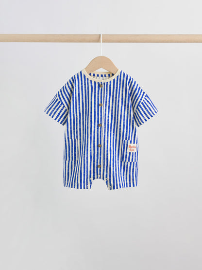 Blue/Ecru Printed Jersey Baby Rompers 3 Pack image 2