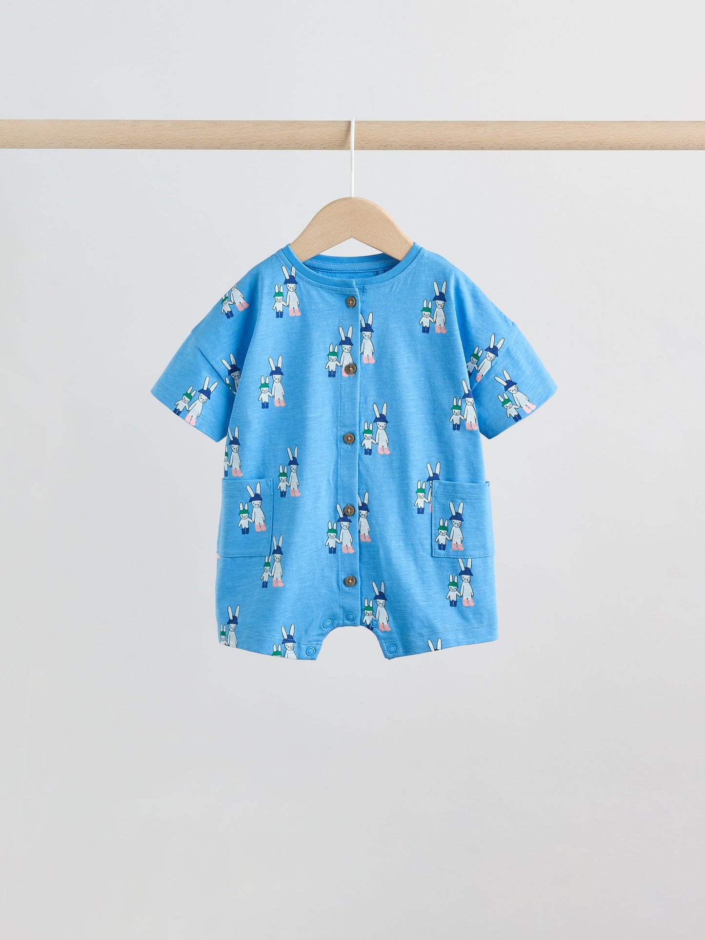Blue/Ecru Printed Jersey Baby Rompers 3 Pack image 3