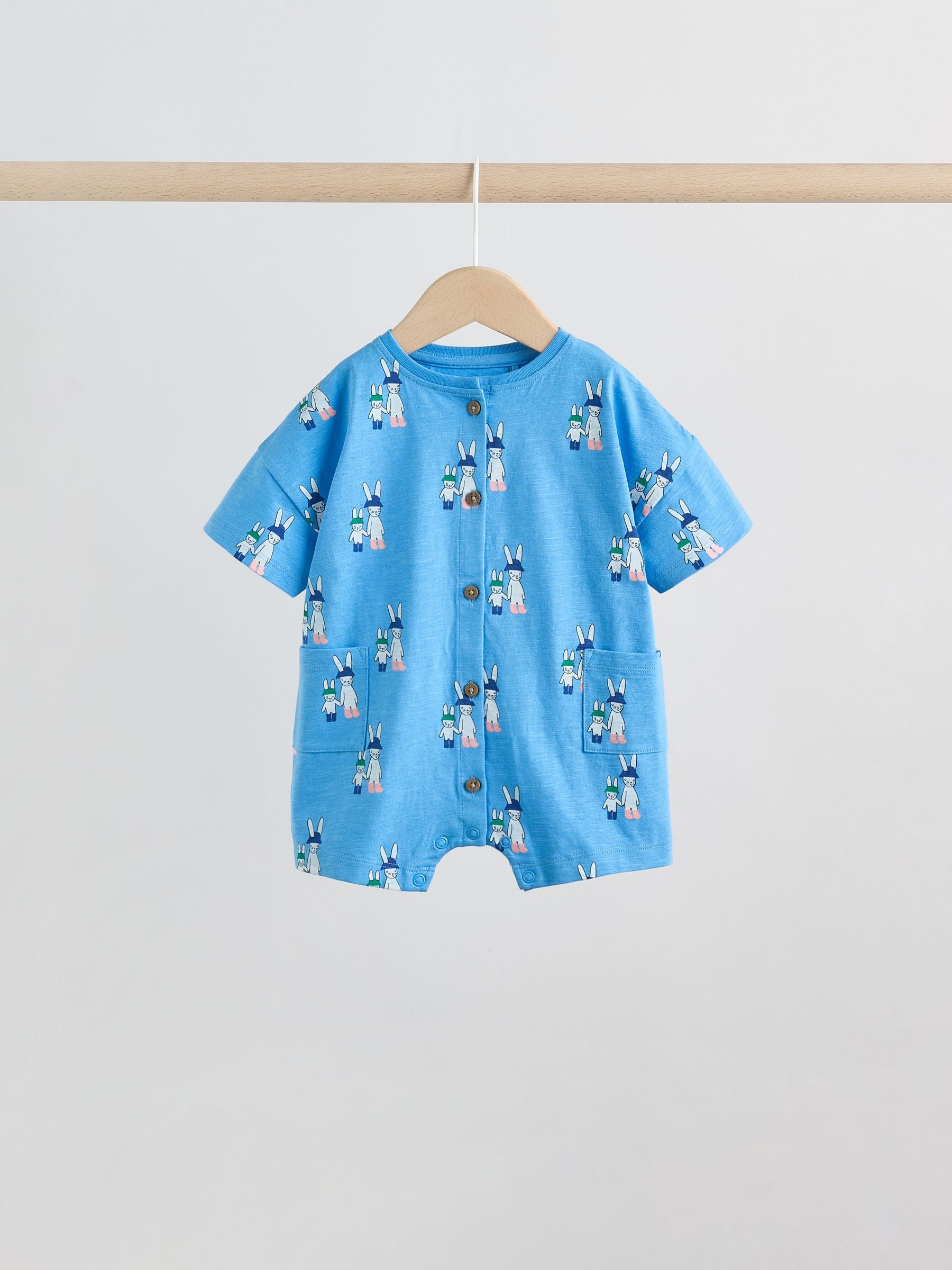Blue/Ecru Printed Jersey Baby Rompers 3 Pack image 3