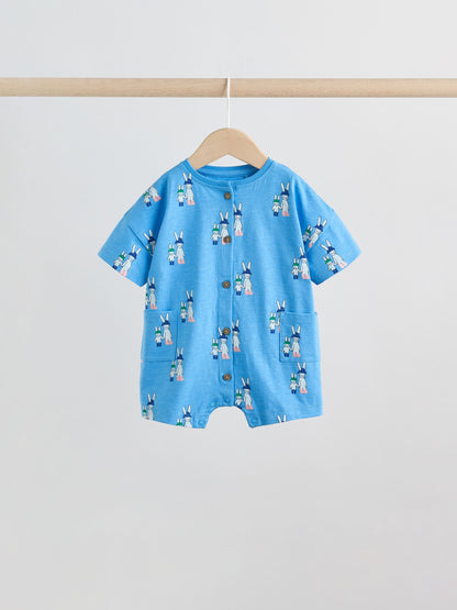 Blue/Ecru Printed Jersey Baby Rompers 3 Pack image 3