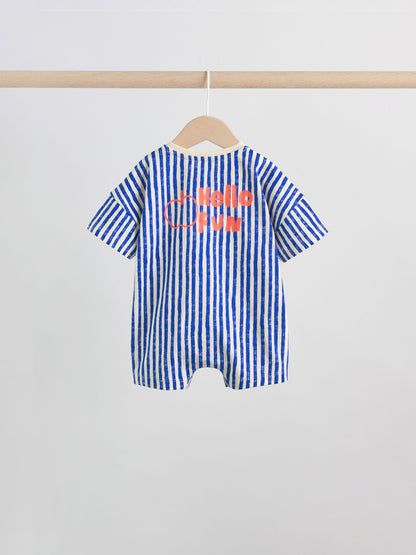 Blue/Ecru Printed Jersey Baby Rompers 3 Pack image 6
