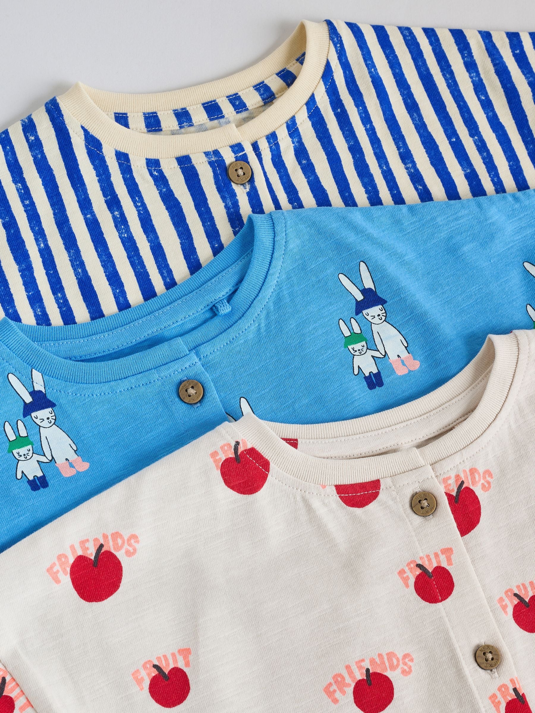 Blue/Ecru Printed Jersey Baby Rompers 3 Pack image 8