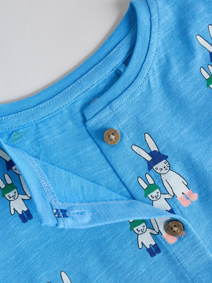 Blue/Ecru Printed Jersey Baby Rompers 3 Pack image 9