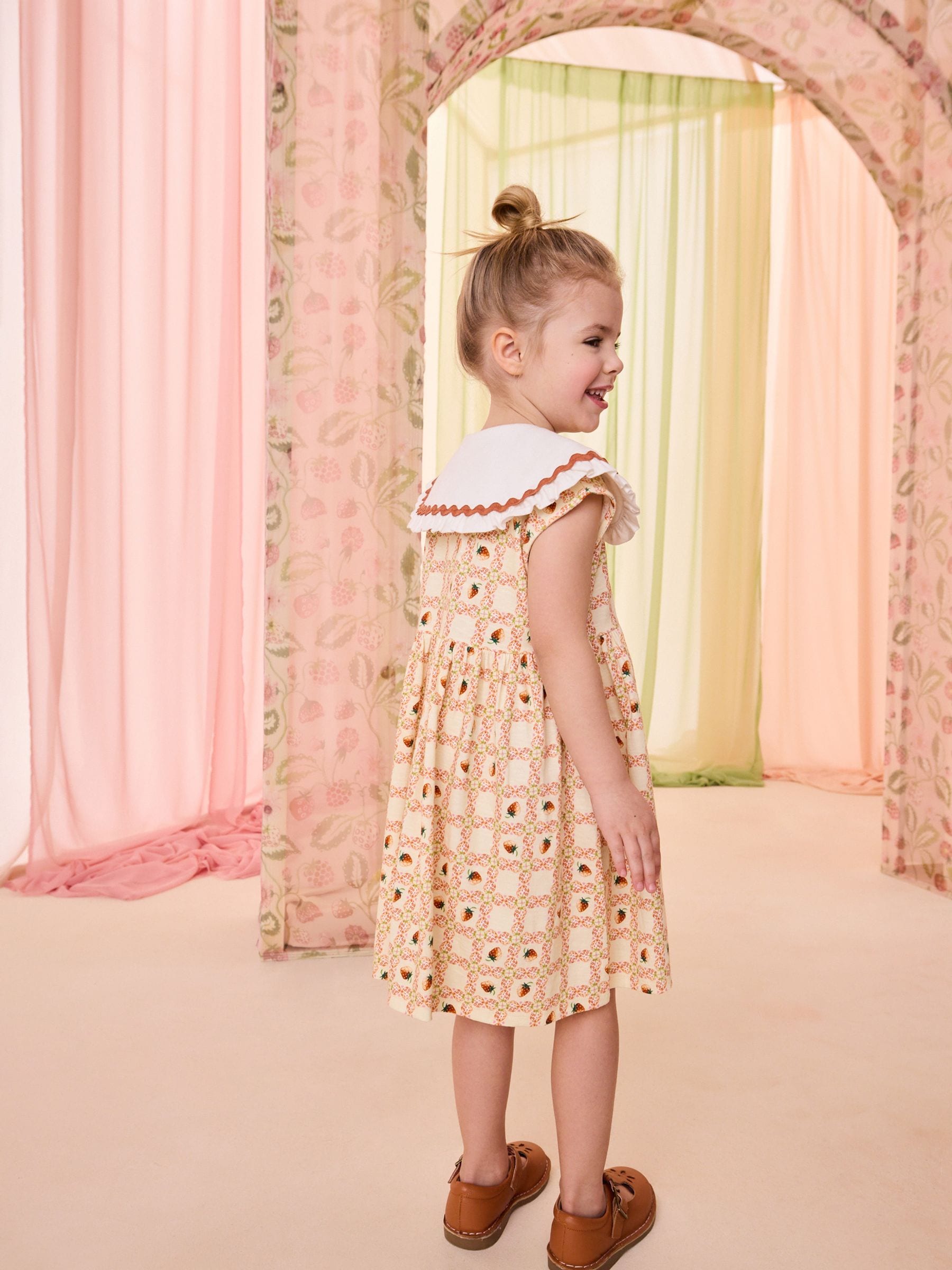 Yellow Cath Kidston Short Sleeve Collared Dress (3mths-7yrs) image 3