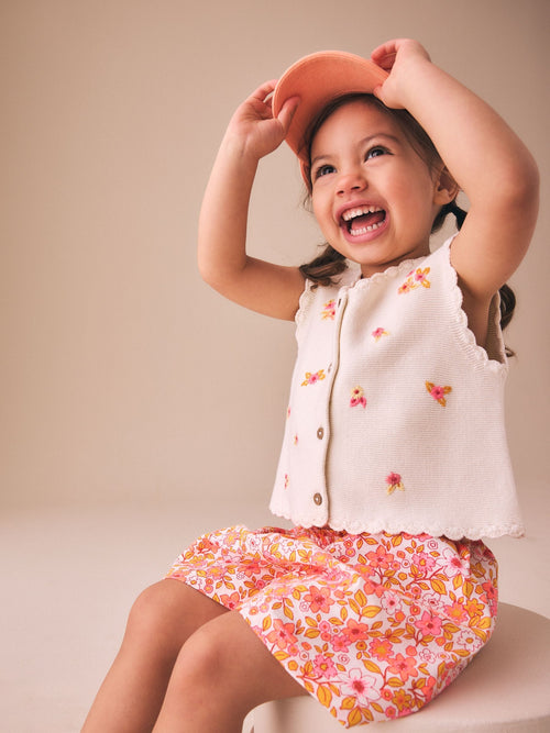 Fluro Pink Floral Knitted Waistcoat And Shorts Set (3mths-7yrs) image 1