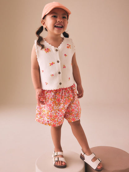 Fluro Pink Floral Knitted Waistcoat And Shorts Set (3mths-7yrs) image 2