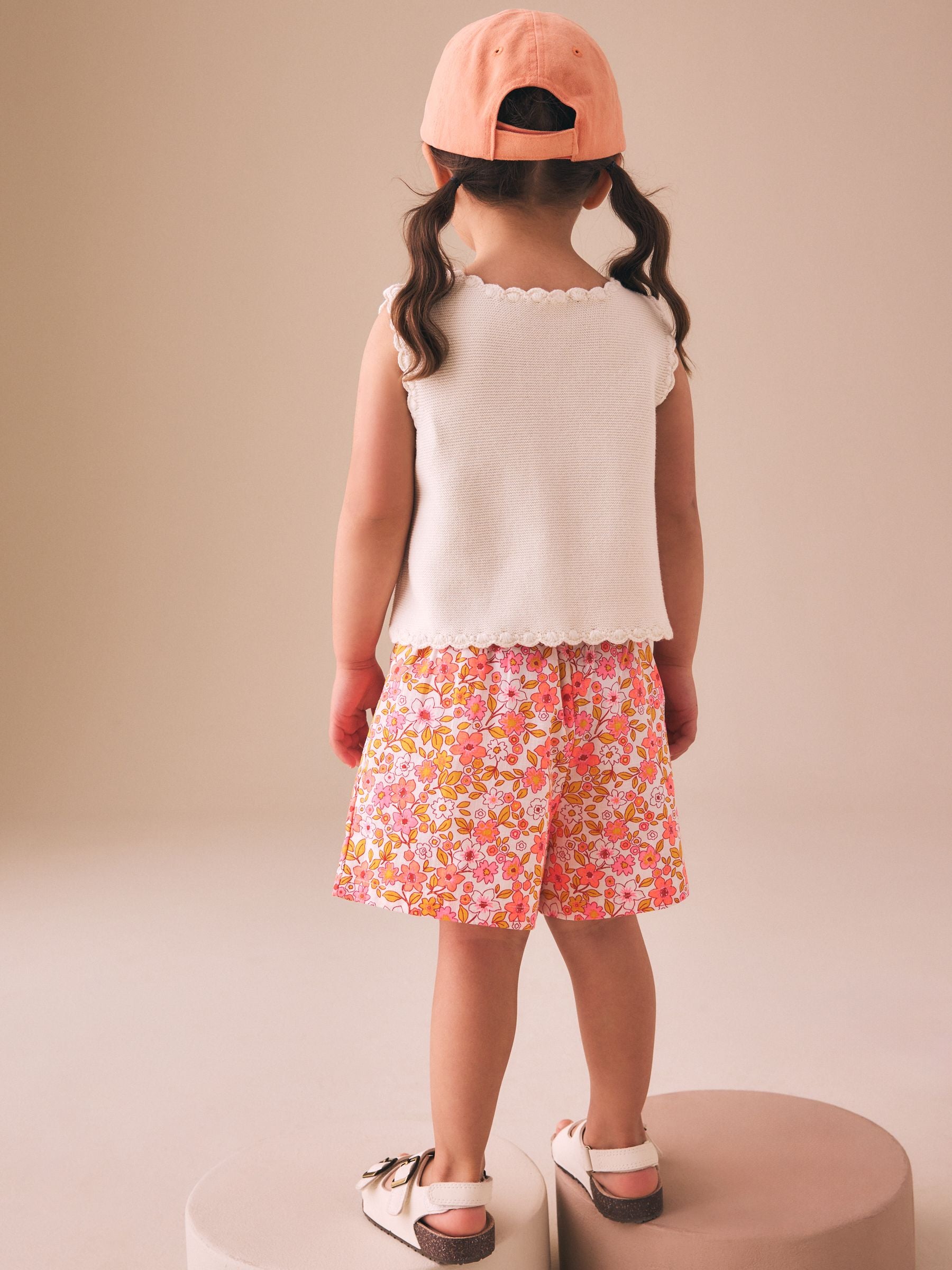 Fluro Pink Floral Knitted Waistcoat And Shorts Set (3mths-7yrs) image 3
