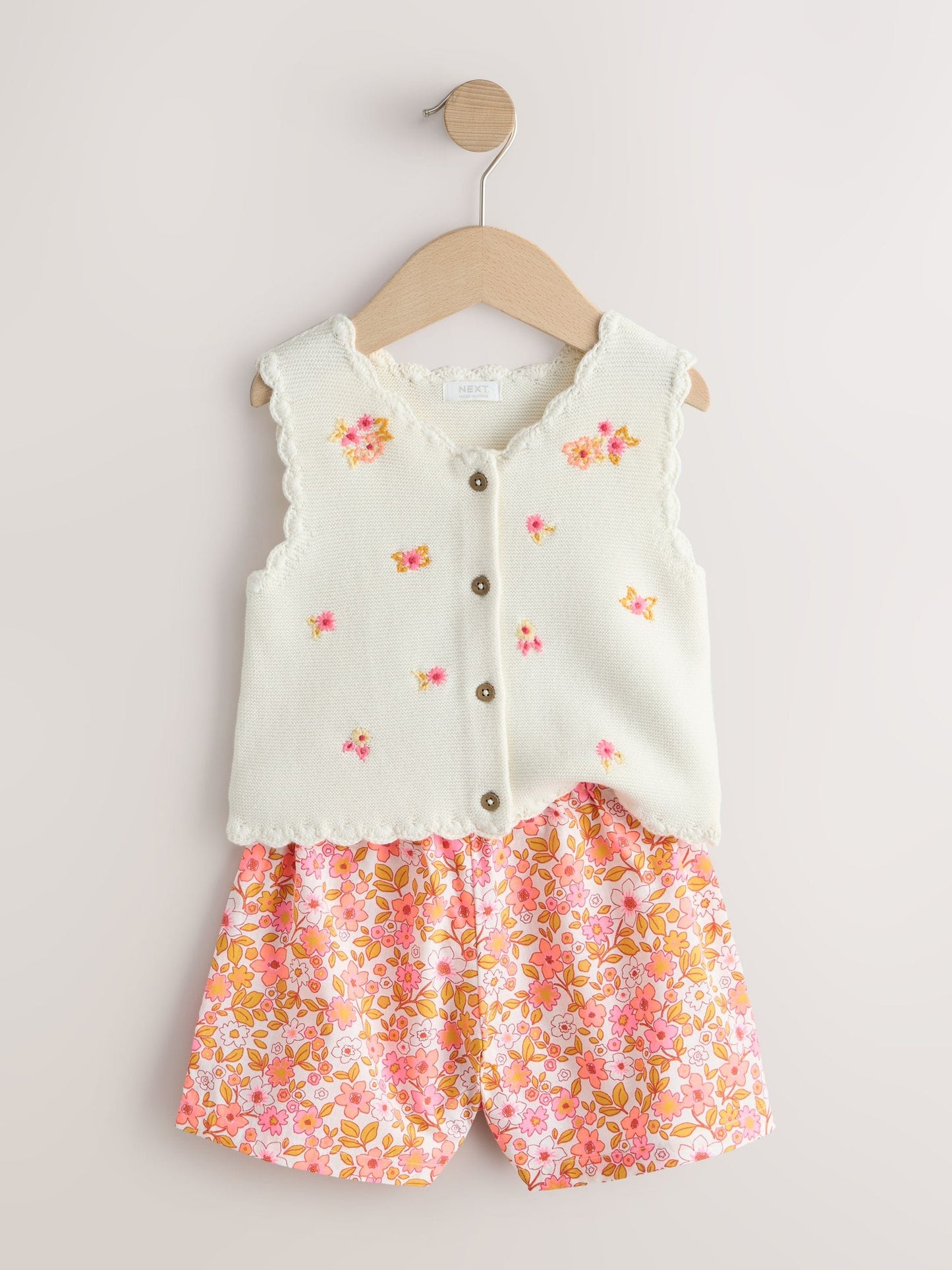 Fluro Pink Floral Knitted Waistcoat And Shorts Set (3mths-7yrs) image 6