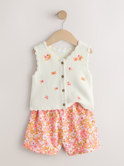 Fluro Pink Floral Knitted Waistcoat And Shorts Set (3mths-7yrs) image 6
