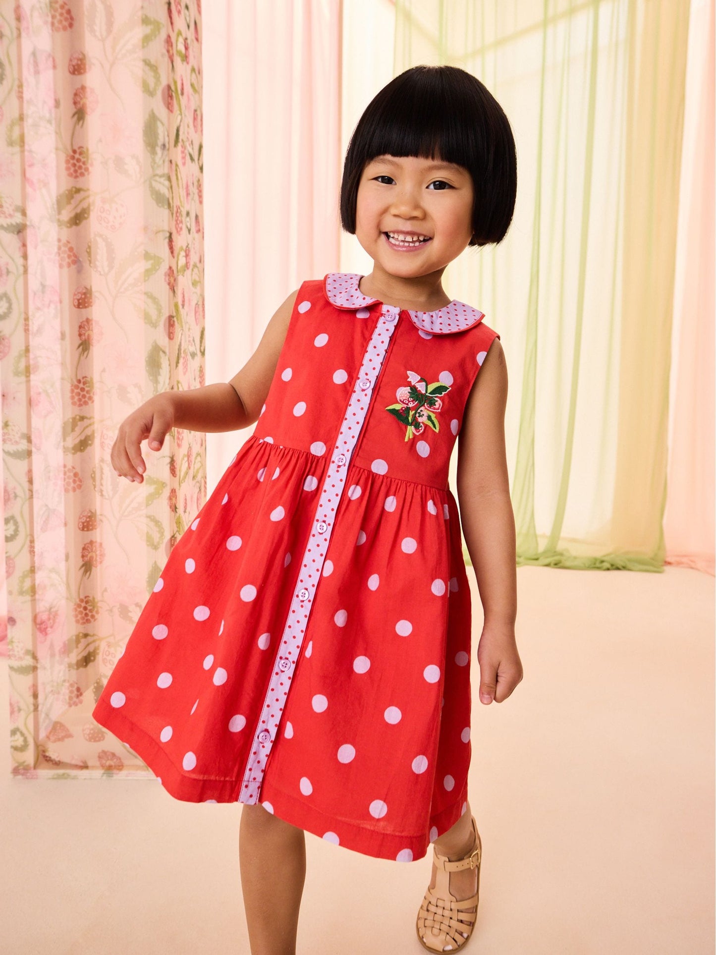 Red Spot Cath Kidston Cotton Collar Dress (3mths-8yrs) image 1