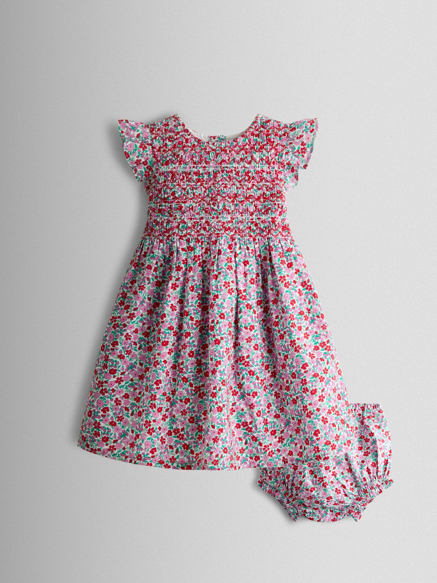 JoJo Maman Bébé Red Floral Smocked Floral Baby Dress image 1