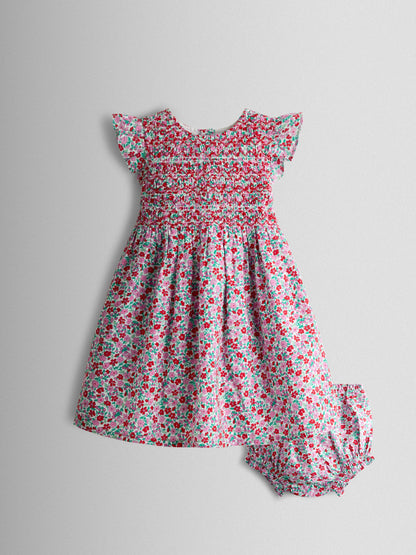 JoJo Maman Bébé Red Floral Smocked Floral Baby Dress image 1