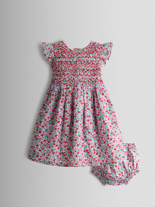JoJo Maman Bébé Red Floral Smocked Floral Baby Dress image 1