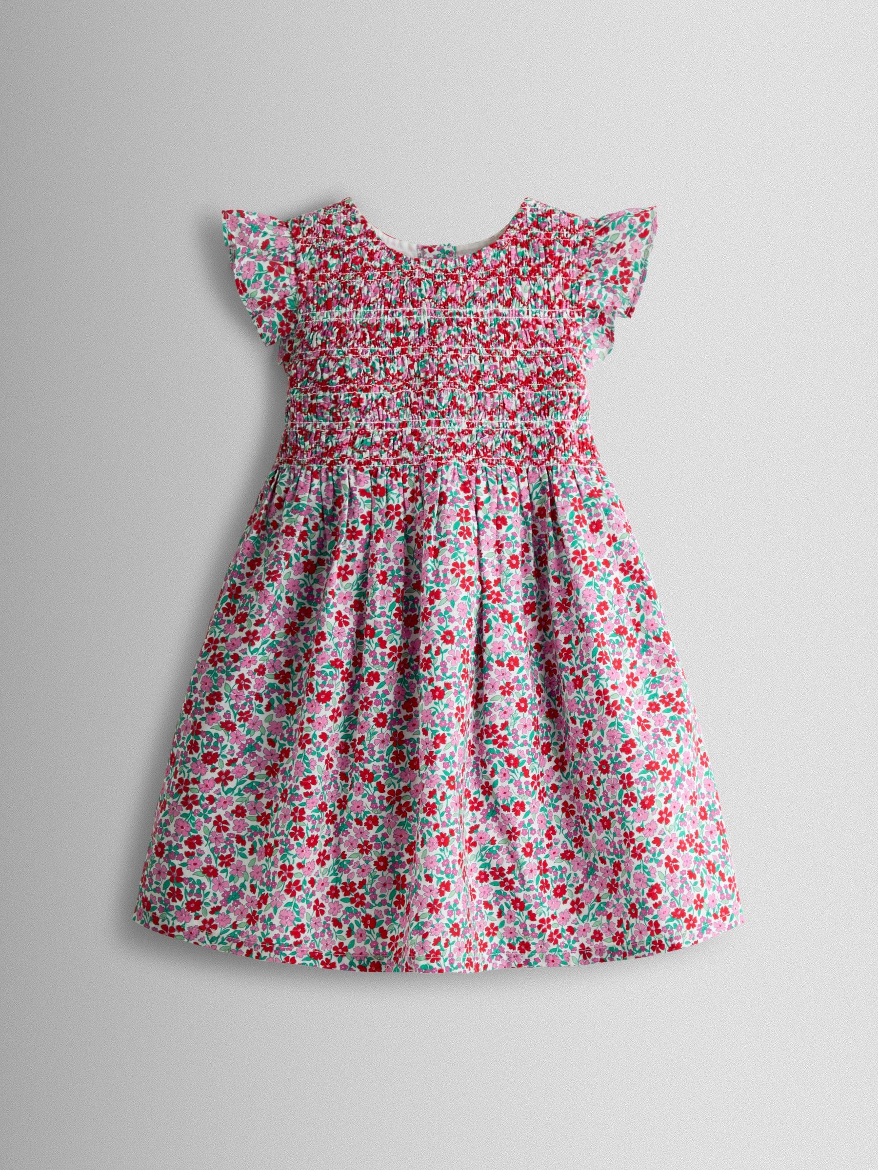 JoJo Maman Bébé Red Floral Smocked Floral Baby Dress image 2