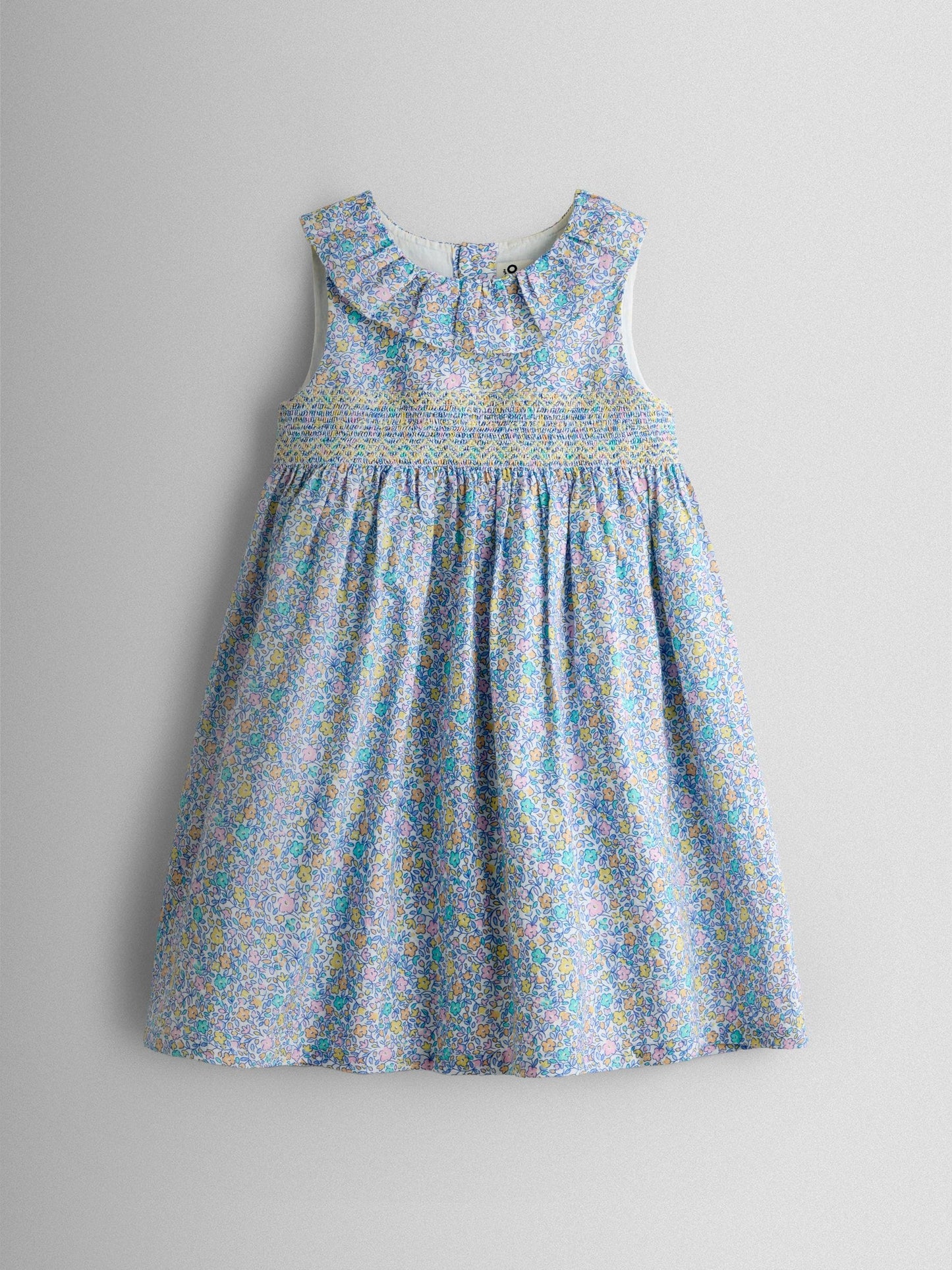 JoJo Maman Bébé Blue Floral Sleeveless Smocked Floral Dress image 2