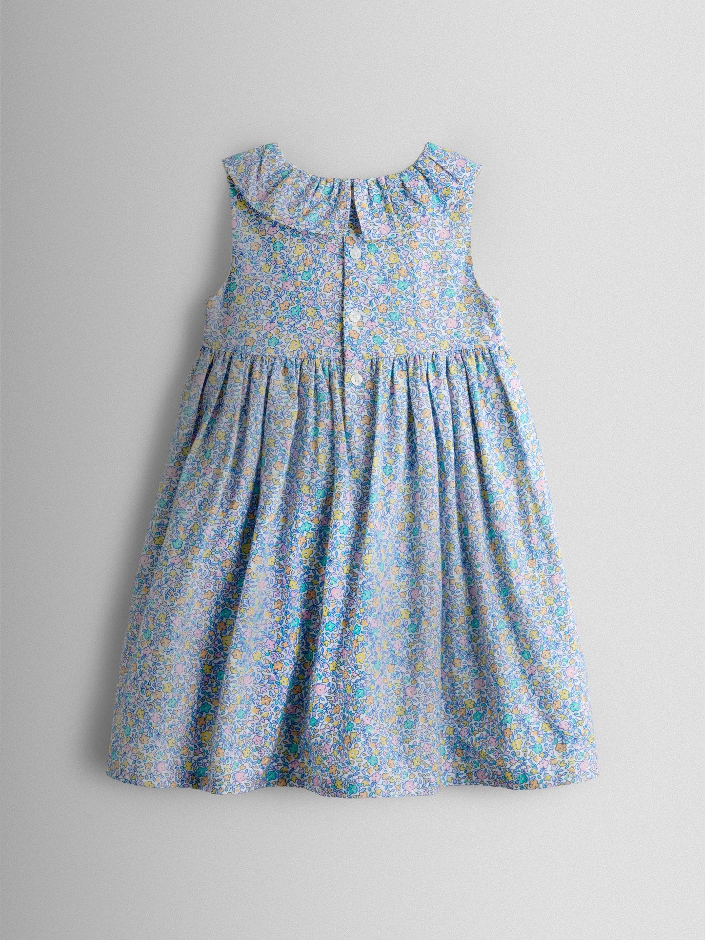 JoJo Maman Bébé Blue Floral Sleeveless Smocked Floral Dress image 3