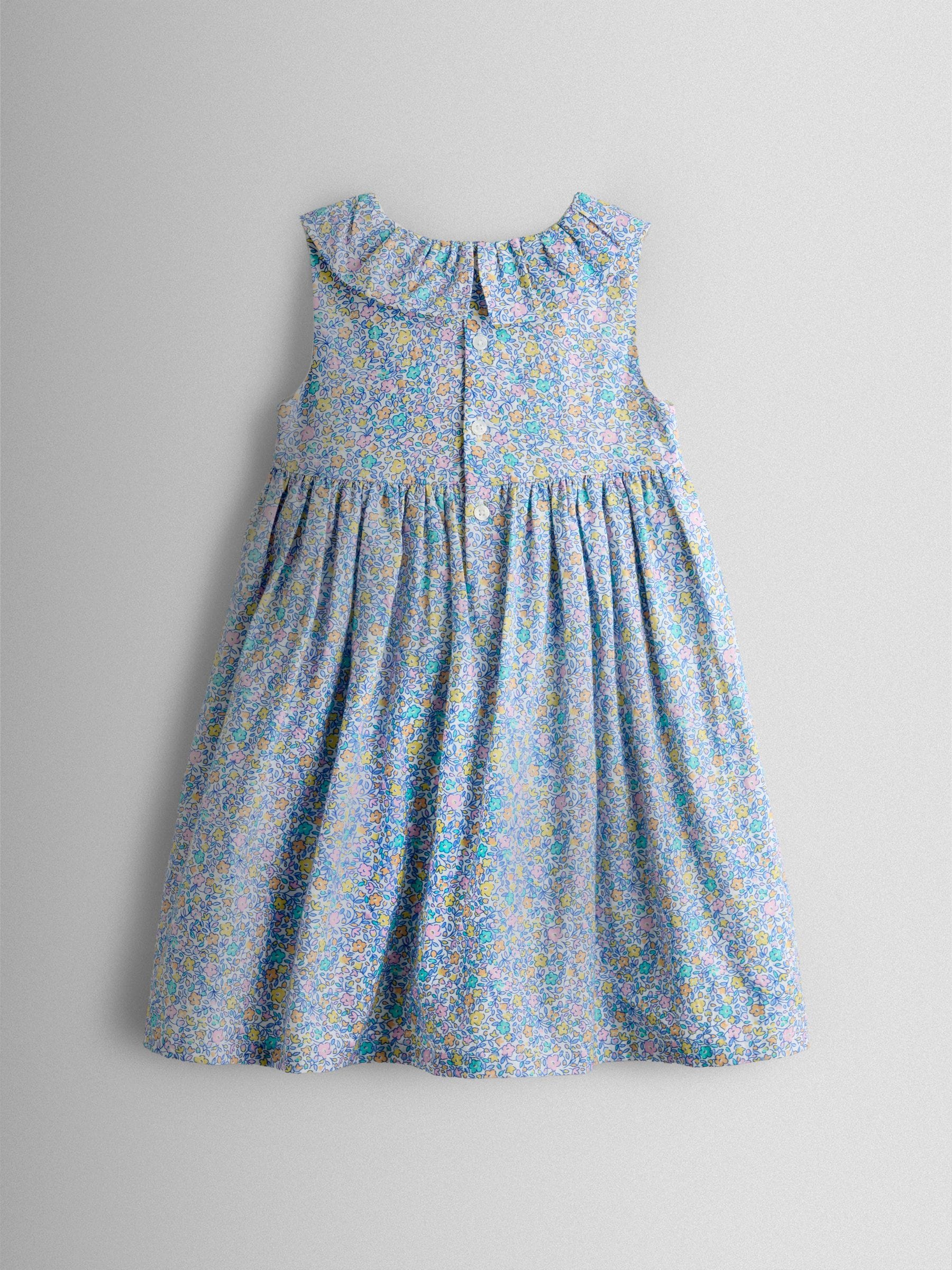 JoJo Maman Bébé Blue Floral Sleeveless Smocked Floral Dress image 3